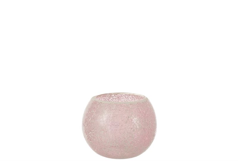 Mosaik rund glas til lys i smuk rosa - Nedsat fra 149,-