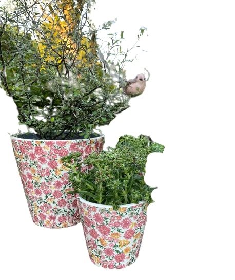 Keramik potte 1 stor + 2 medium med blomstermotiv