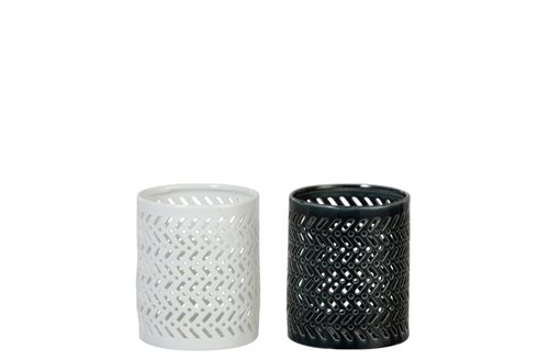 Store lysestager i porcelæn - 1 hvid + 1 sort - Nedsat