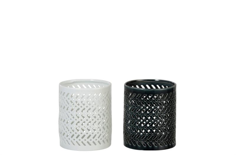 Store lysestager i porcelæn - 1 hvid + 1 sort - Nedsat