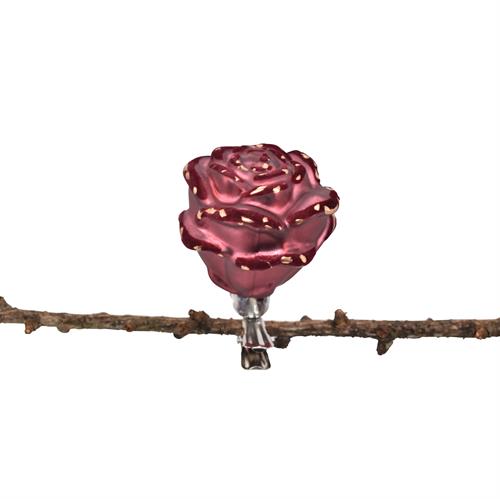 Deko glas rosęr med clips i bordeaux - 4 pack