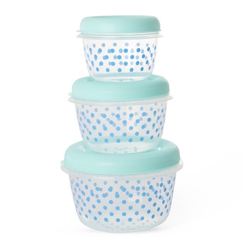 Runde Madopbevaring - Mint - Dots Print - 3-sæt
