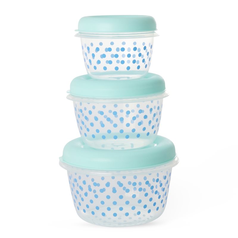 Runde Madopbevaring - Mint - Dots Print - 3-sæt