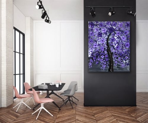 🌸 Maleri med lilla blomster – Håndlavet teksturkunst af anita