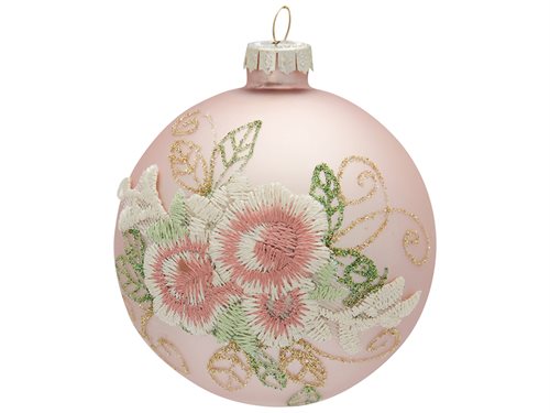 Julekugle Sonia i rosa med blonde Fra Greengate