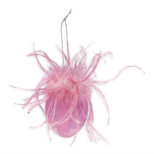 ÆG med fjer pynt til ophæng - 2 stk. i lys pink
